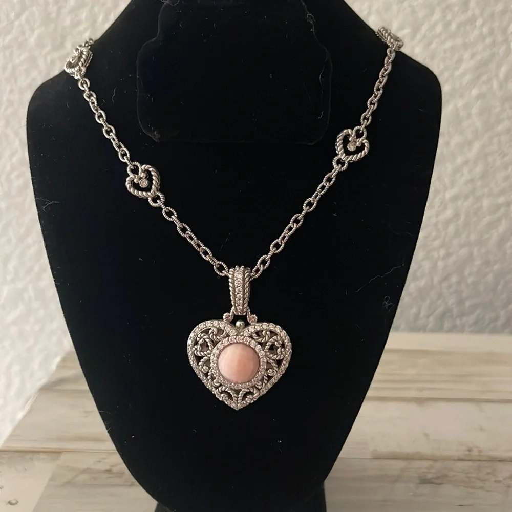 Judith Ripka Pink CZ Heart Enhancer Sterling Silver Station Necklace
